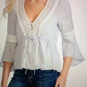 NWT JESSICA SIMPSON REN STRIPED TIE FRONT TOP SZ M